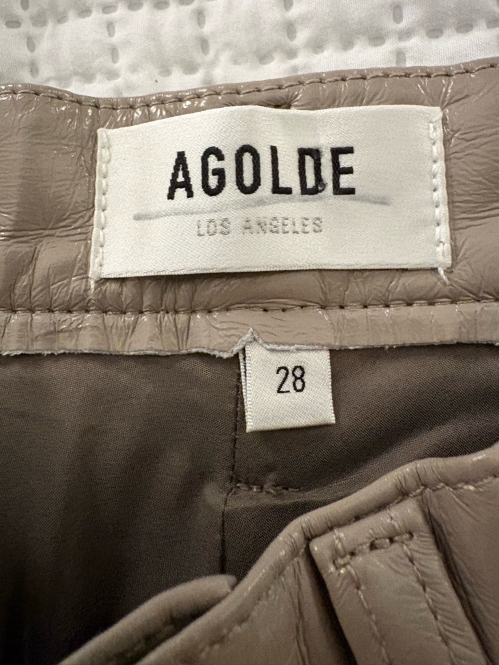 AGOLDE 90s Pinch Waist Recycled Leather Pants Taupe Patent High Rise 28 - Picture 5 of 11